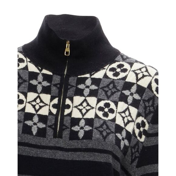 Louis Vuitton 100% Wool Lv Floral Motive Stripe Turtle Neck Knit Sweater M - Picture 2 of 7